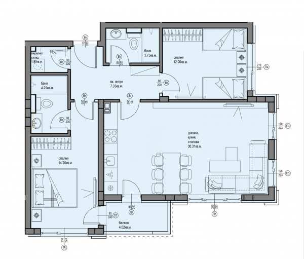Продава 3-стаен, гр. пловдив, христо смирненски