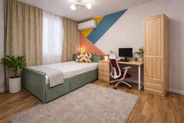 Самостоятелна, обзаведена стая под наем в поддържан апартамент.