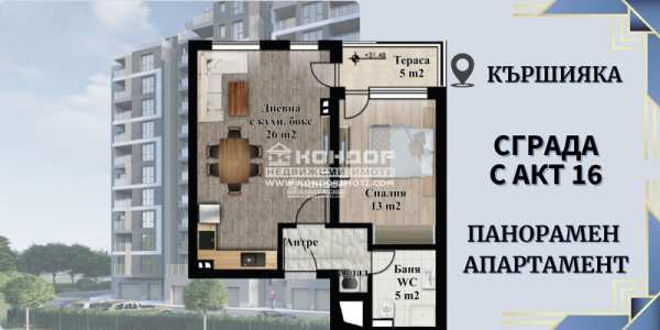 Продава 2-стаен, гр. пловдив, кършияка