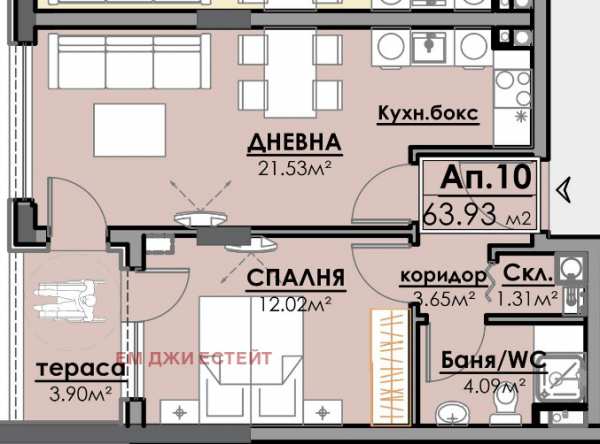 Продава 2-стаен, гр. бургас, славейков