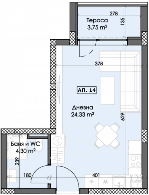 Продава 1-стаен, гр. пловдив, тракия